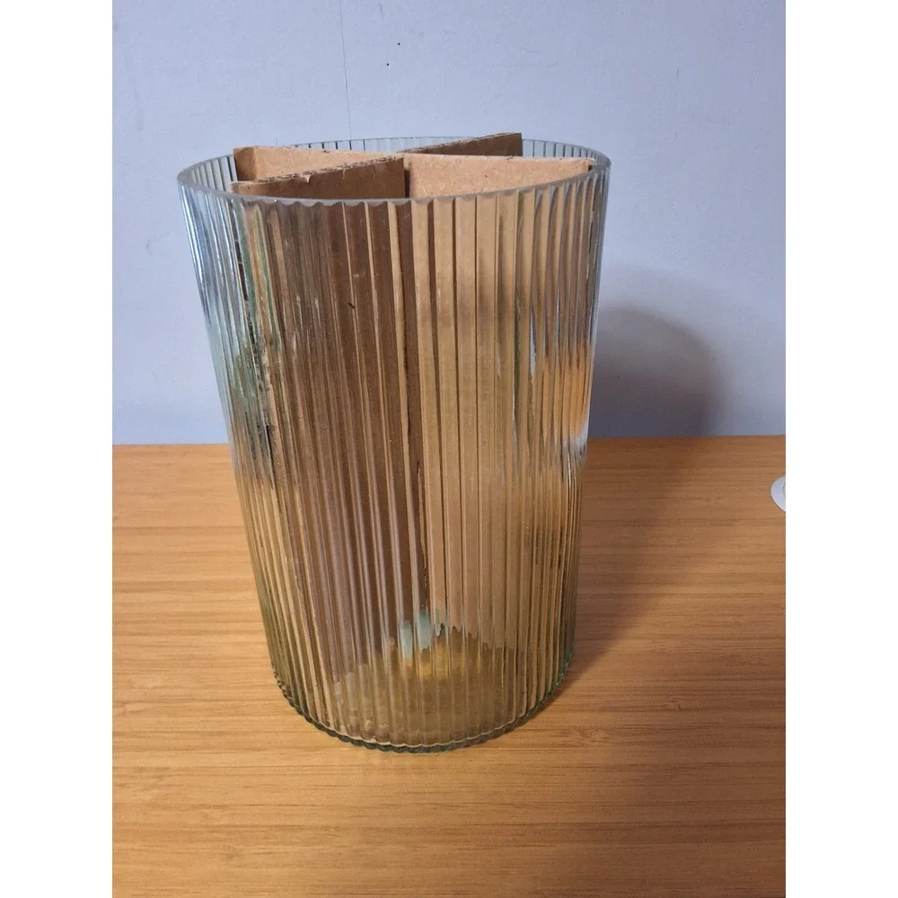 Better Homes And Gardens Green Glass Ribbed Hurricane Candle Holder. NIB